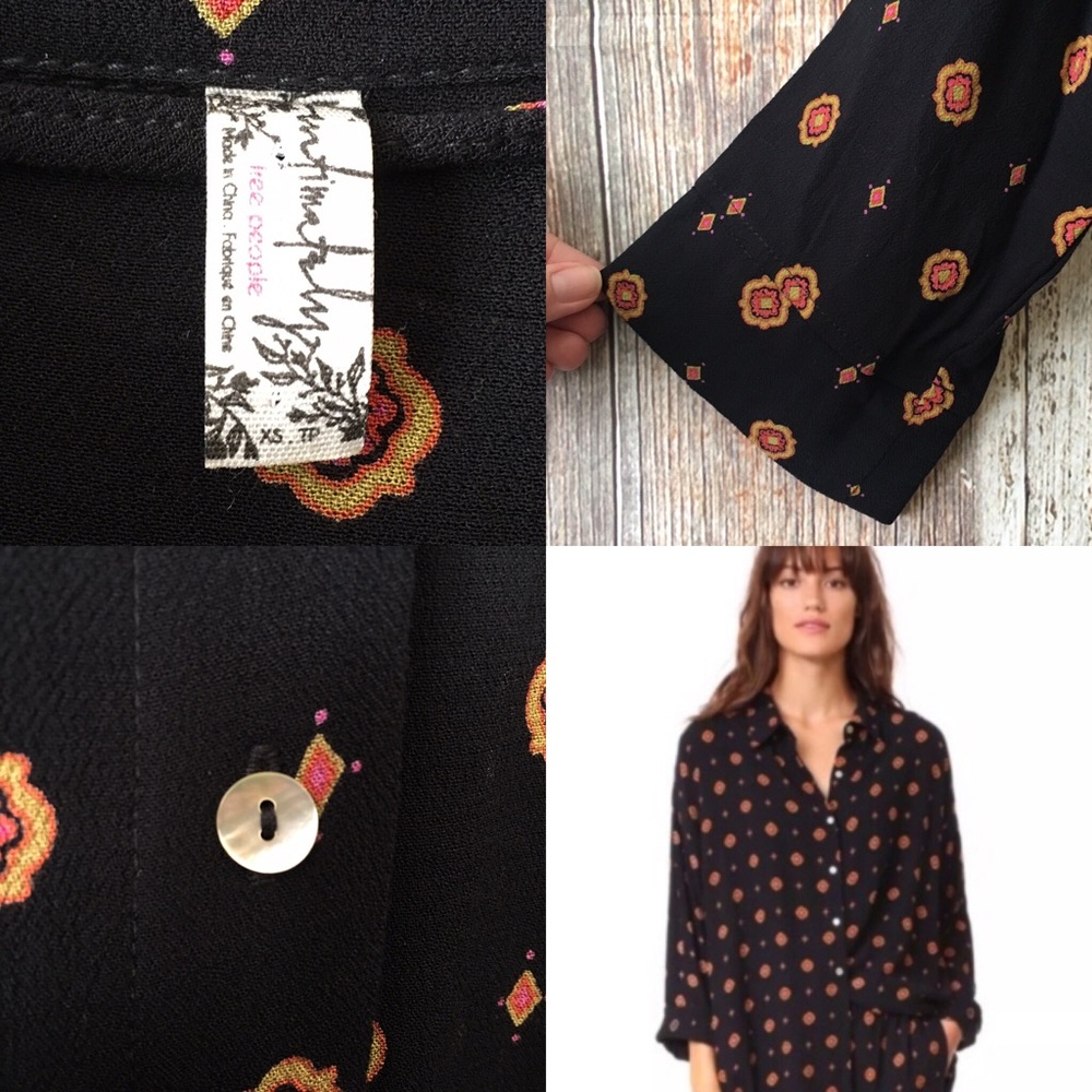 SOLD ❌ Free People | Black Printed Blouse XS - Picture 2 of 7
